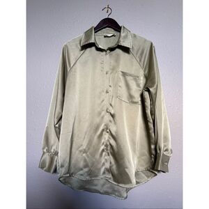Native Daughters Sage Satin Long Sleeve Button-Down Blouse Women’s Small